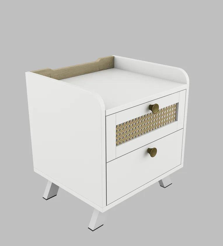 Lilly Bedside Table in Kingston White & Sebastian Oak Finish - Ouch Cart 