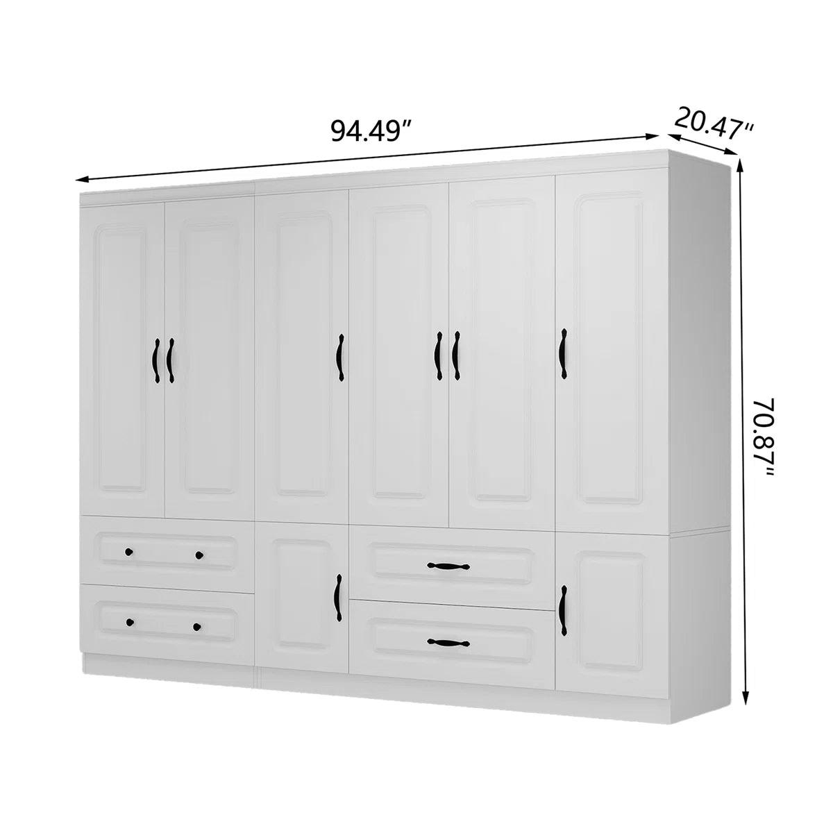 6-Door Wardrobe Armoire With Drawers, Free Standing Armoire Cabinet