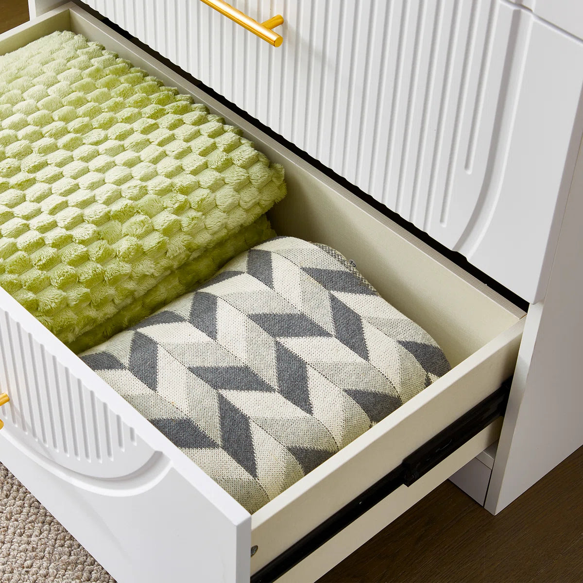Merta White Wardrobe Closet with Soft-Close Doors — 3-Tier Shelves & 4 Drawers MDF Armoire for Bedroom