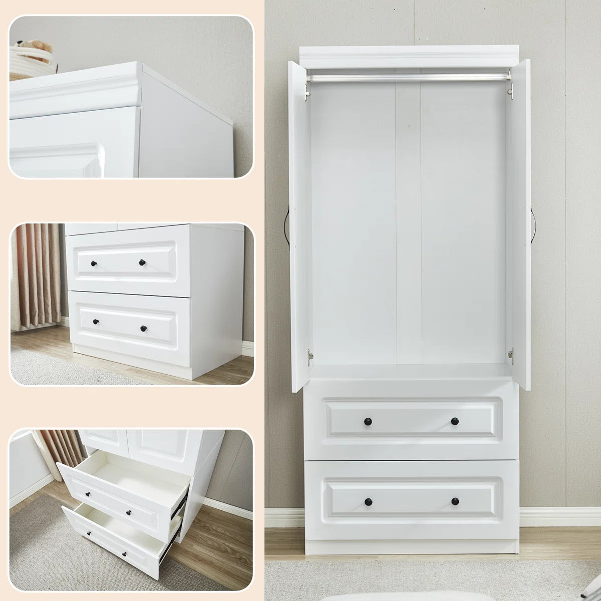 6-Door Wardrobe Armoire With Drawers, Free Standing Armoire Cabinet