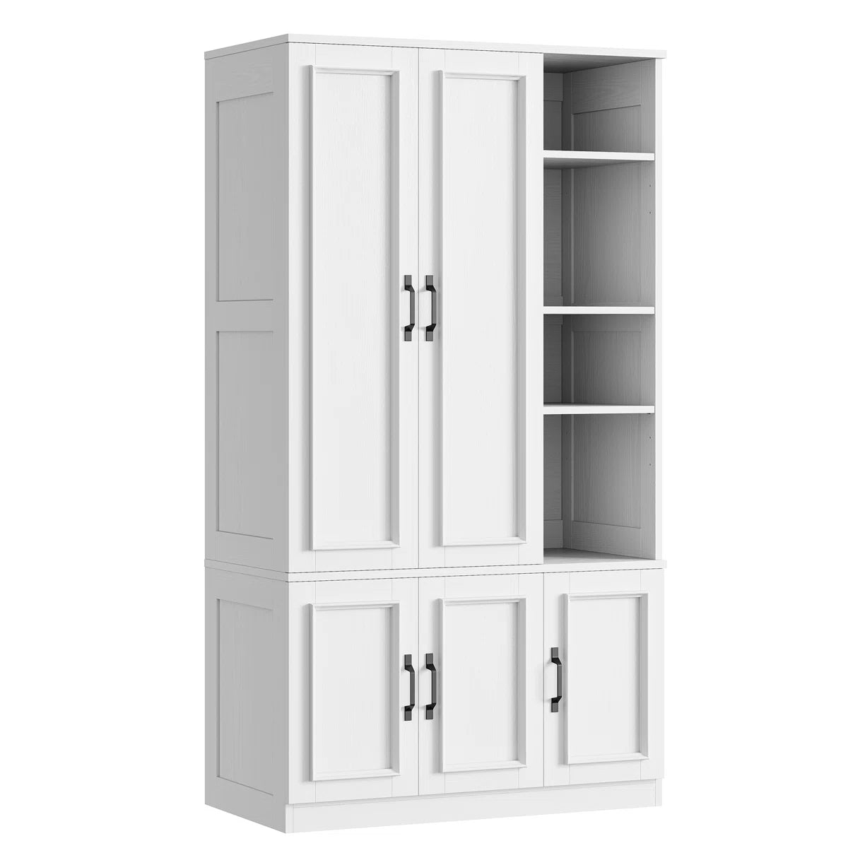 5-Door Wooden Wardrobe With Hanging Poles & 4 Open Storage Shelves, 70” Armoire For Hanging Clothes