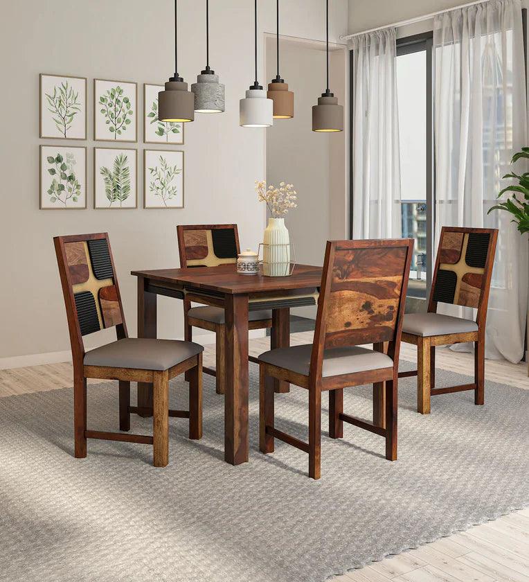 Sheesham Wood 4 Seater Dining Set In Scratch Resistant Provincial Teak Finish - Ouch Cart 