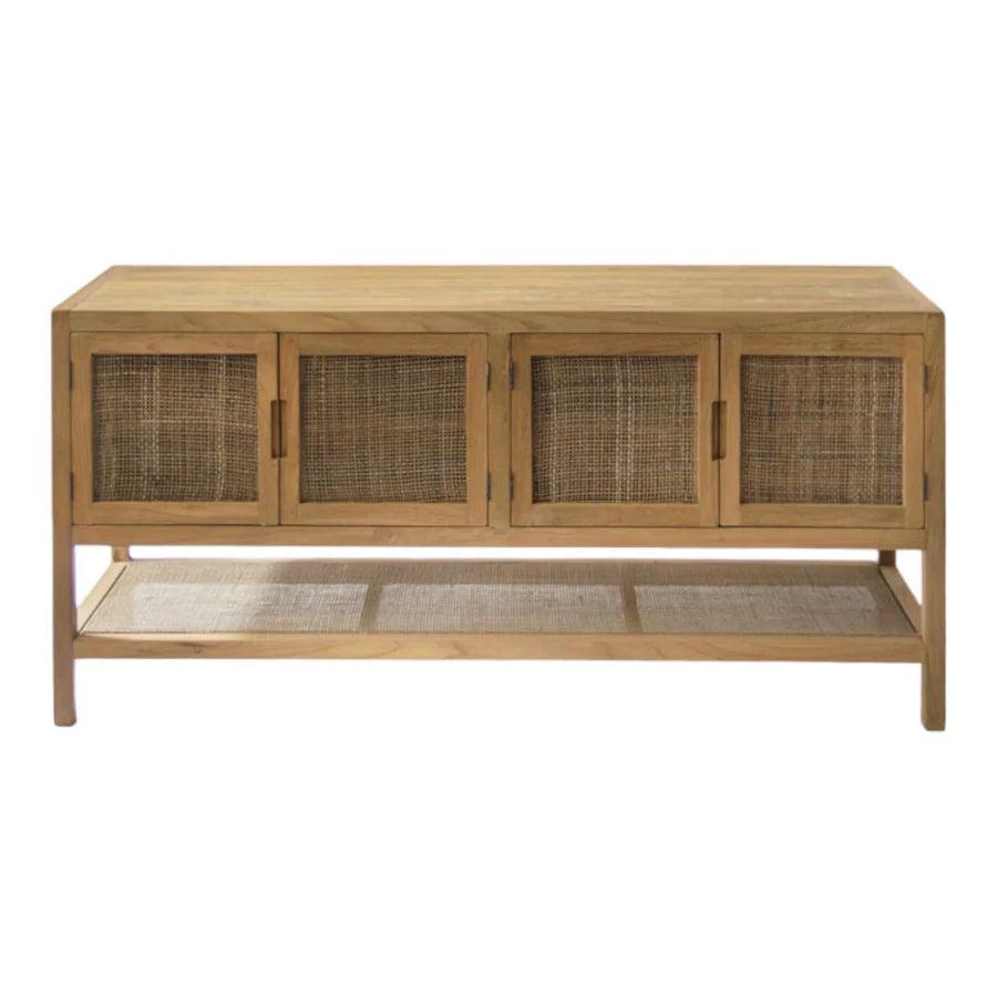 SOLID TEAK WOOD & RATTAN TV UNIT - Ouch Cart 