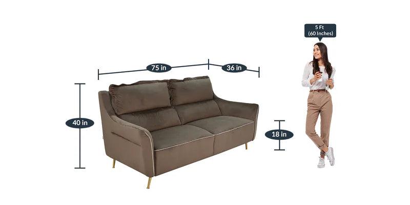 Velvet 3 Seater Sofa In Brown Colour - Ouch Cart 