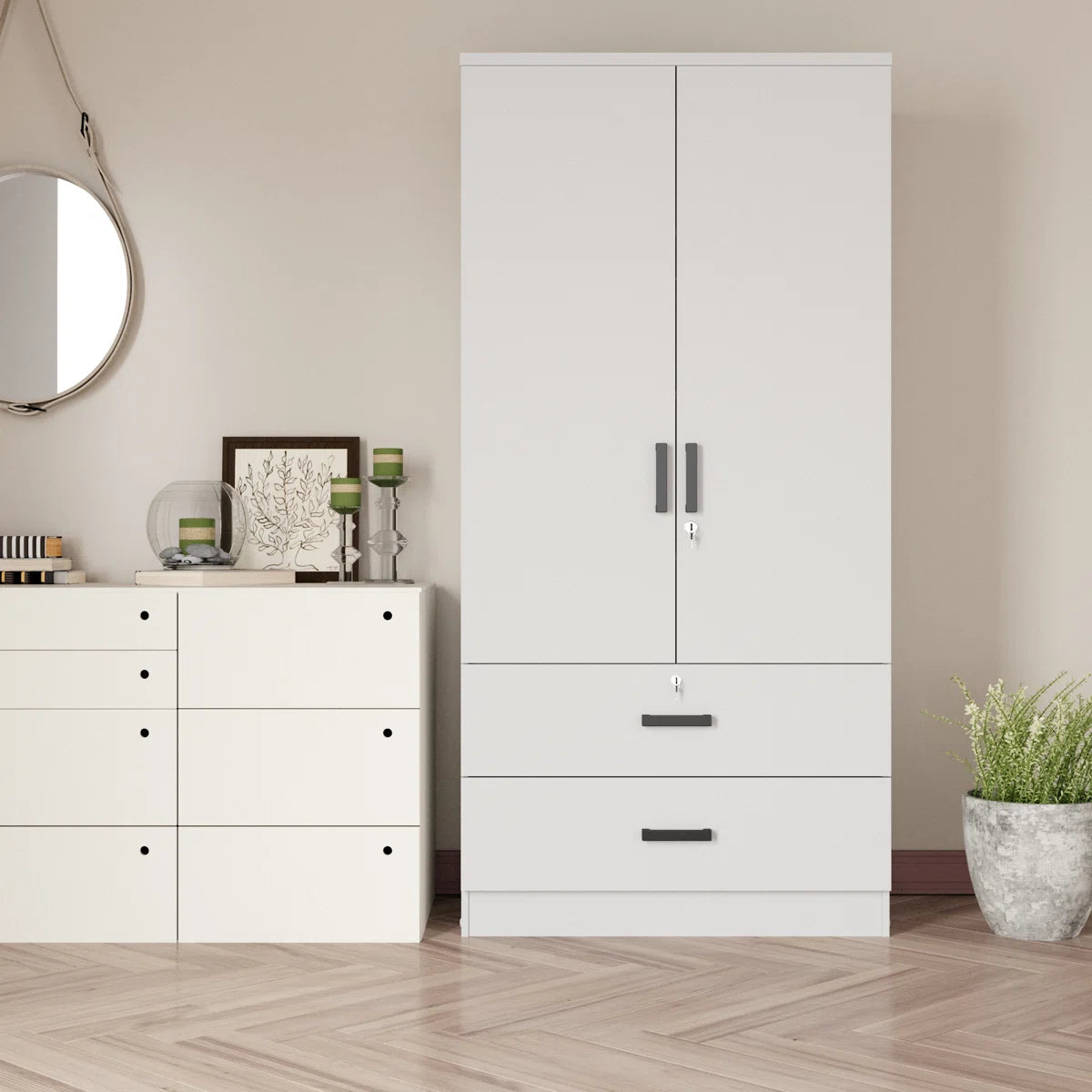 Scottie Armoire 2-Door Wardrobe with 2-Drawers New Design