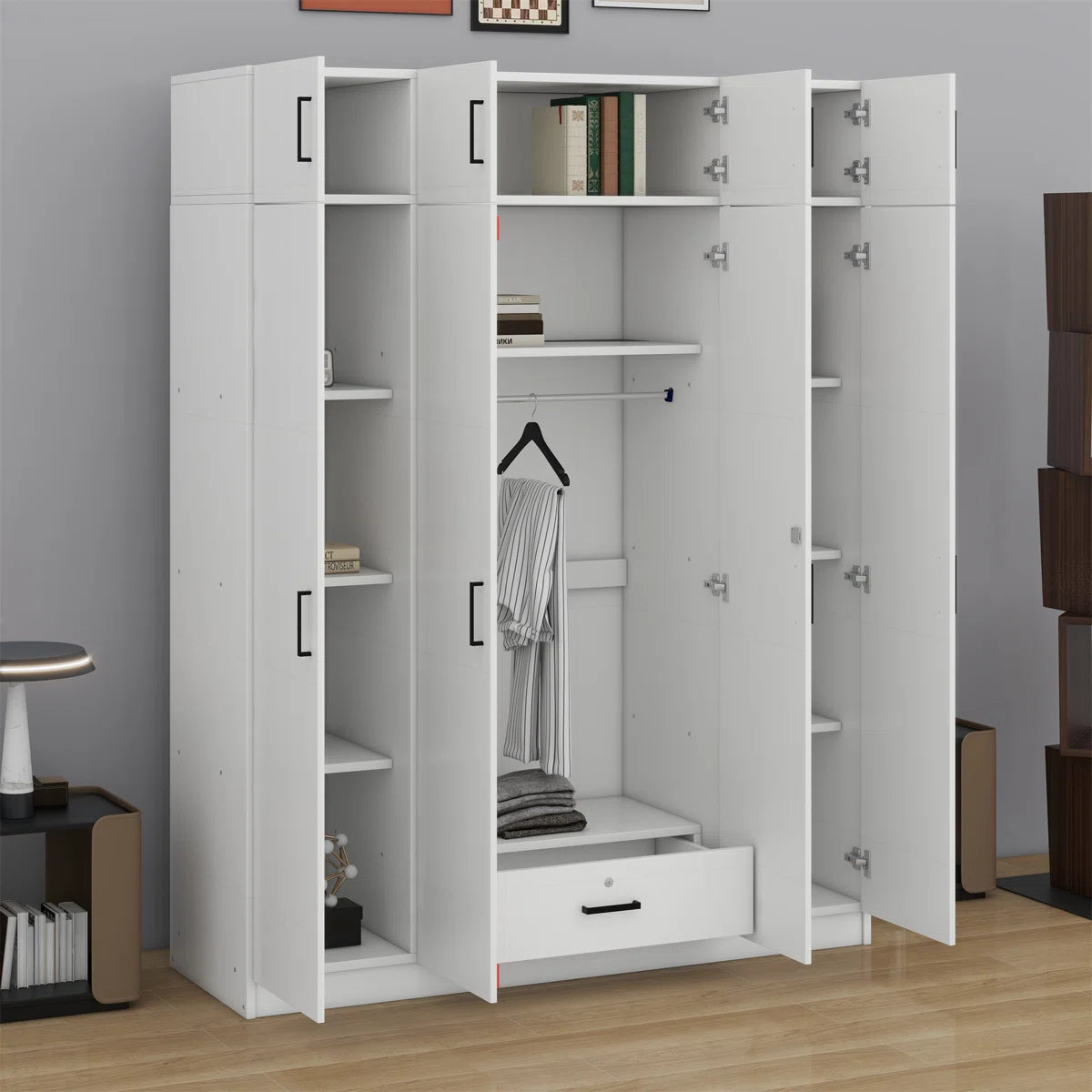 4-Door Wardrobe With 1 Drawer And Top Cabinet