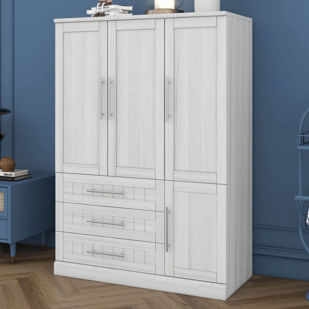4 Door Wardrobe Armoire Closet With 3 Drawers And Hanging Rail