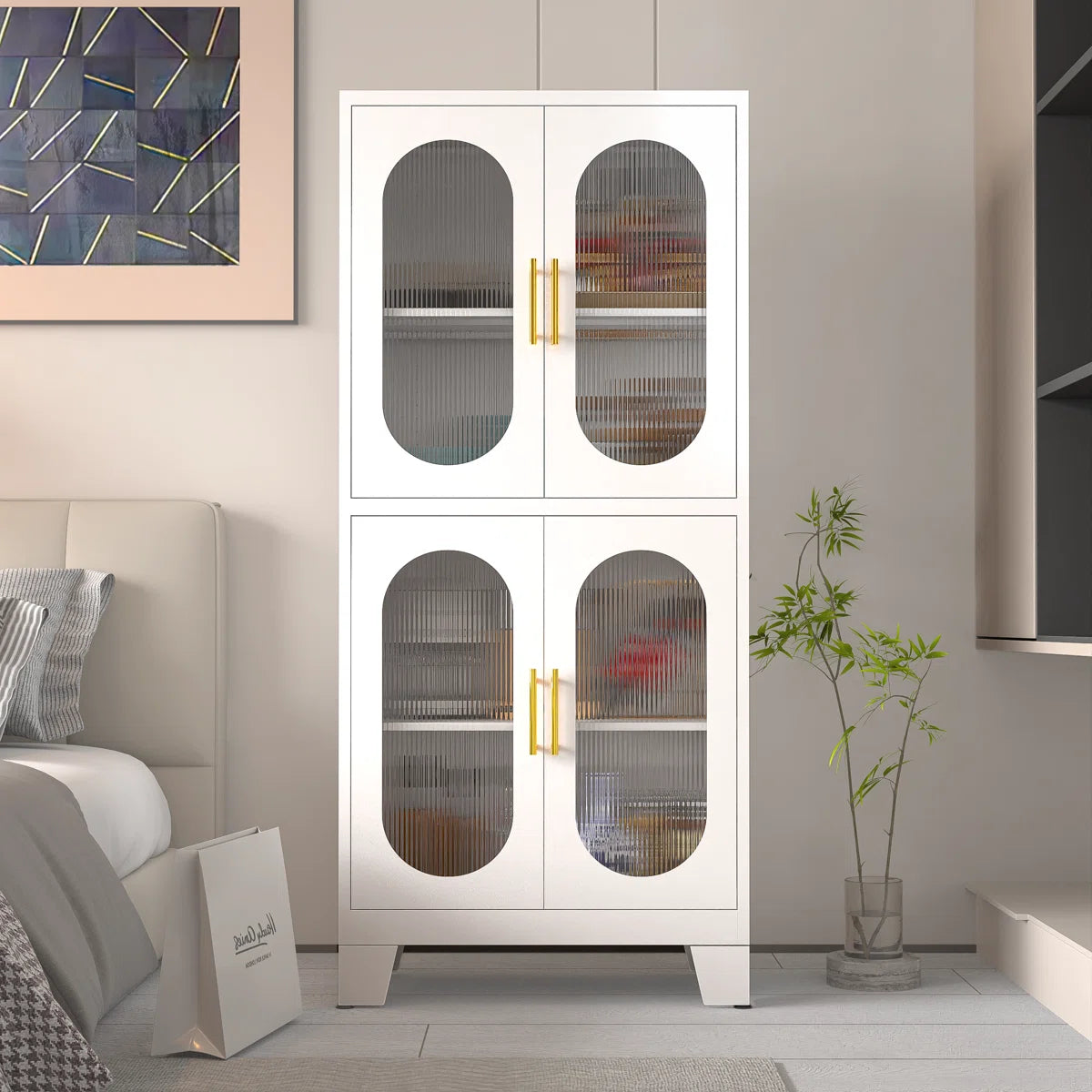 Ebern Designs Storage Wardrobes Cabinet with 4 Doors and Shelves