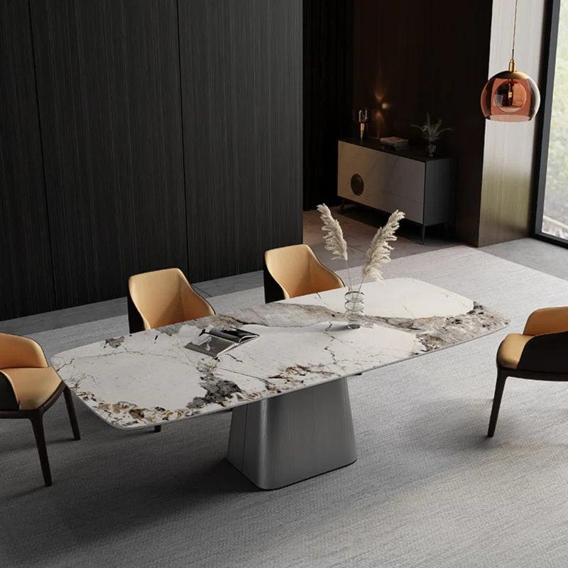 luxury rock plate dining table rectangular modern stainless steel dining table set - Ouch Cart 