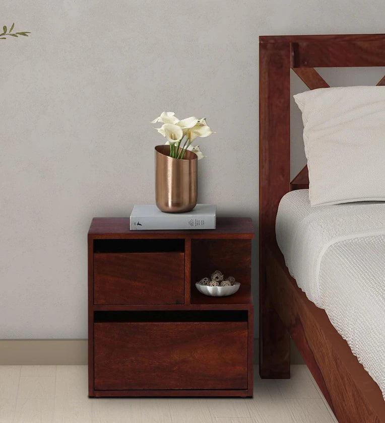 Z Solid Wood Rhs Bedside Table In Honey Oak Finish With Drawers - Ouch Cart 