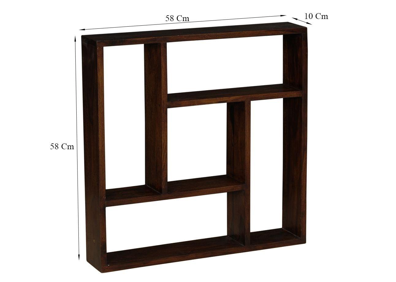 Sheesham Wood Square Storage Wallshelf In Walnut Finish - Ouch Cart 
