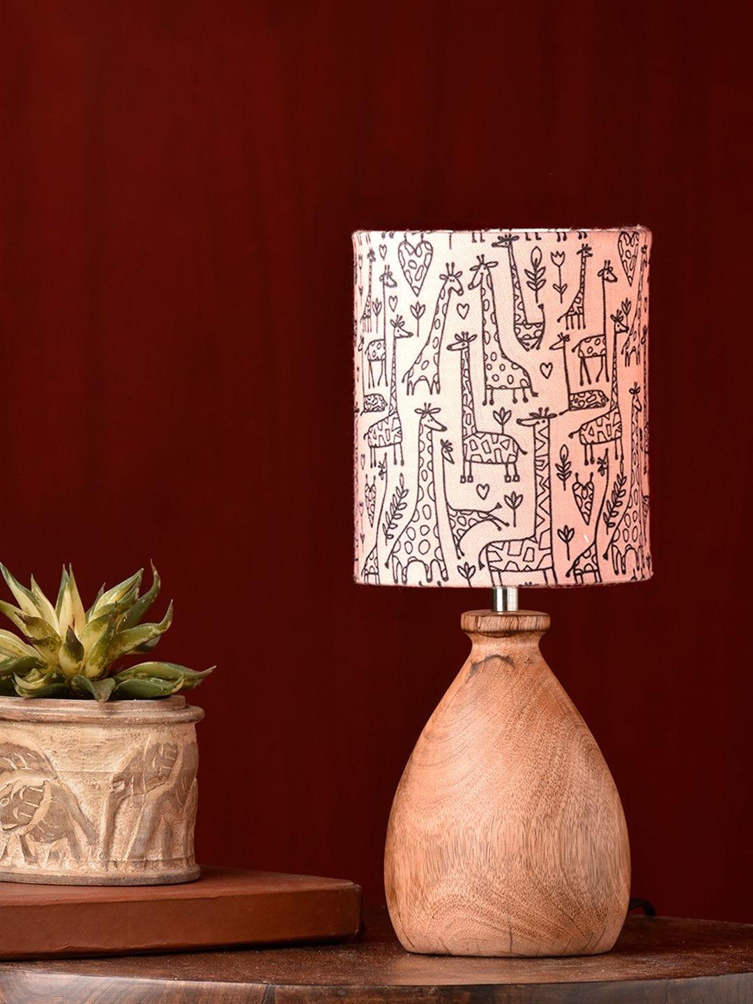 Wooden Dome Table Lamp Animal Printed Shade - Ouch Cart 