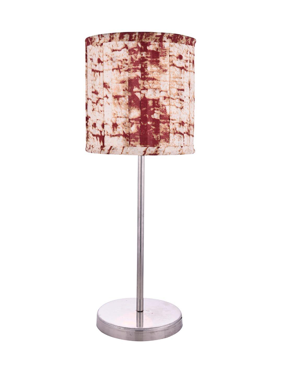 Metal Chrome Finish Lamp with Pleeted Multicolor Maroon Shade - Ouch Cart 