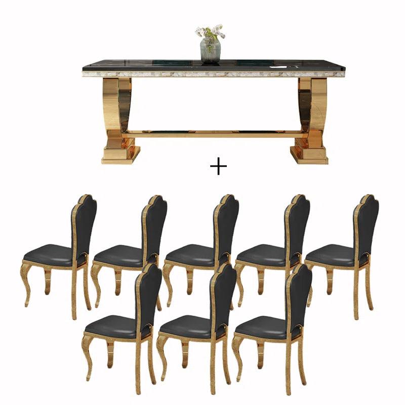 9 - Piece Faux Marble Top Trestle Dining Set - Ouch Cart 