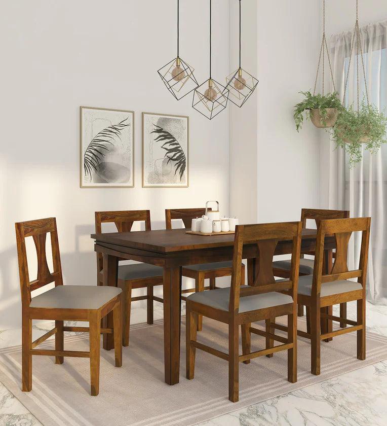 Sheesham Wood 6 Seater Dining Set in Scratch Resistant Provincial Teak Finish - Ouch Cart 