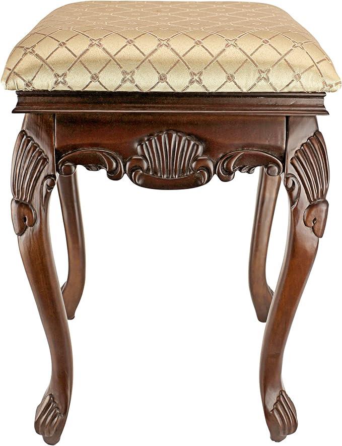 Toscano Madame Bouvier Makeup Chair Vanity Stool Bedroom Bench, Walnut - Ouch Cart 