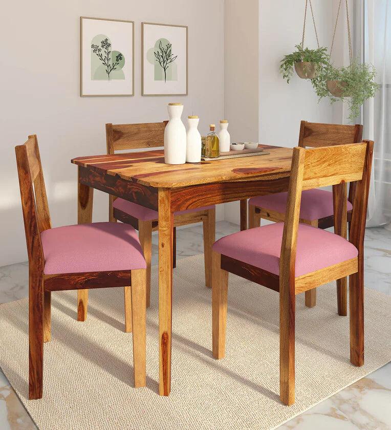 Sheesham Wood 4 Seater Dining Set In Rustic Teak Finish - Ouch Cart 