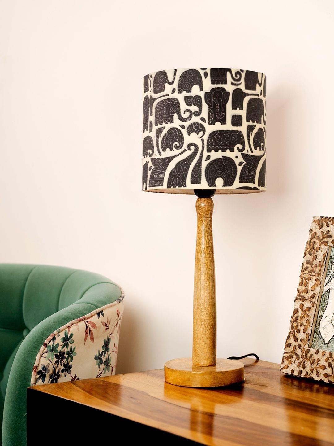 Wooden Brown Table Lamp with Black Elephant Shade - Ouch Cart 