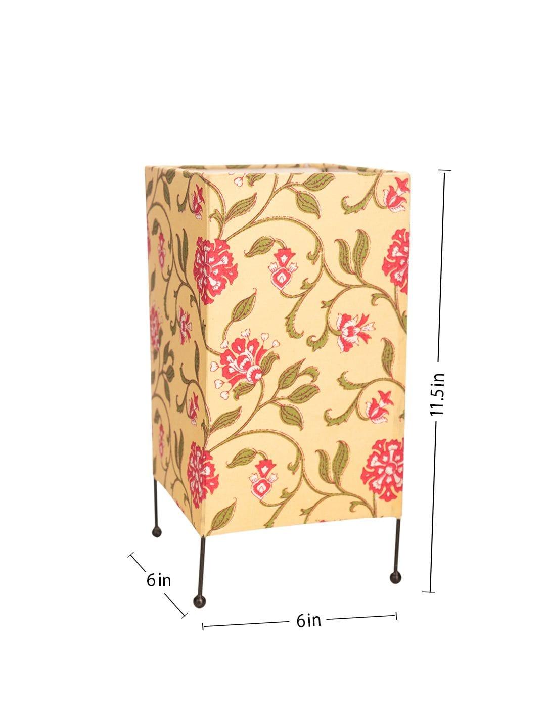 Square Four Leg Yellow Floral Table Lamp - Ouch Cart 