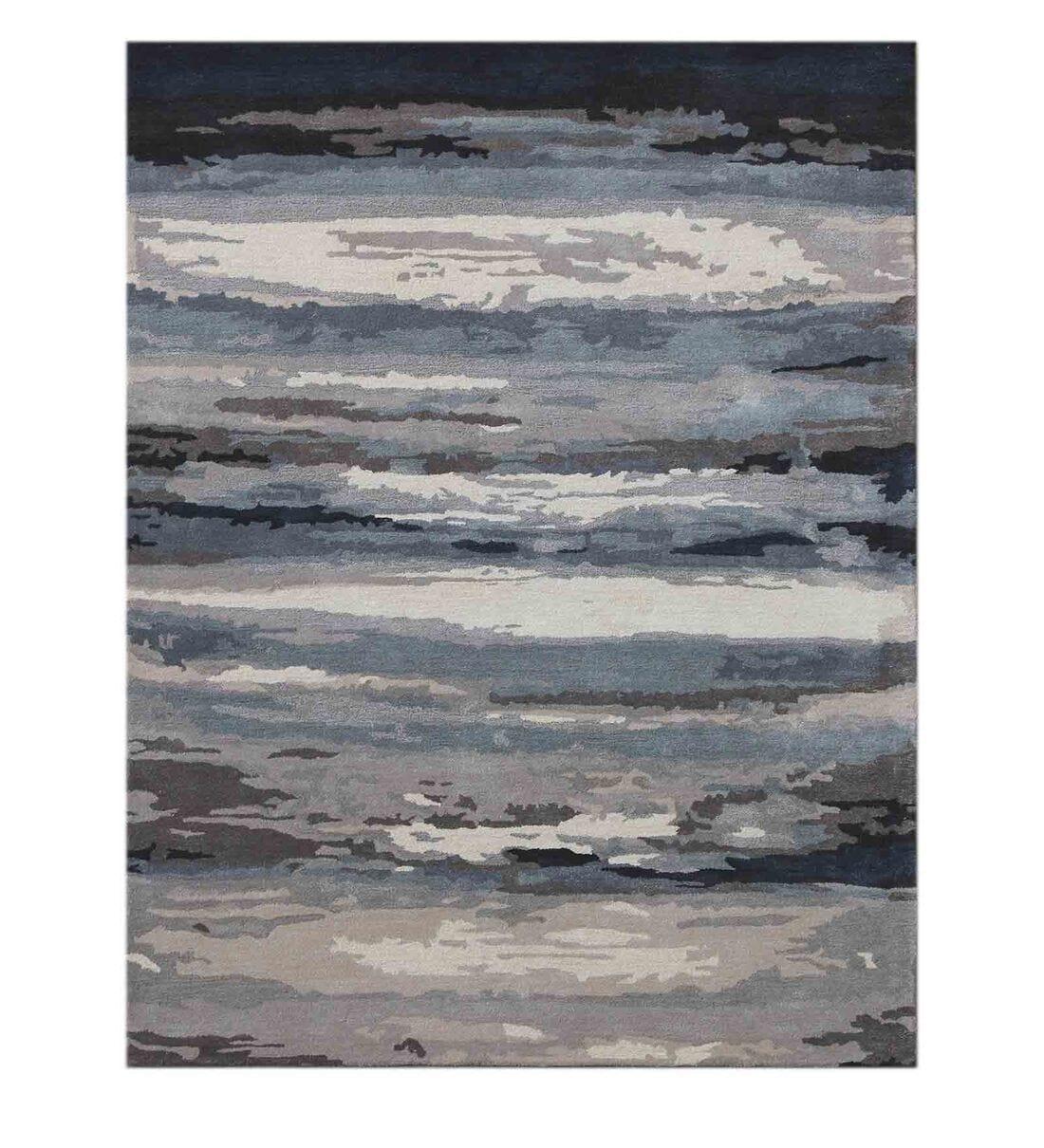 Sky Blue Wool & Viscose Dream Scape 5x8 Feet Hand-Tufted Carpet - Rug - Ouch Cart 