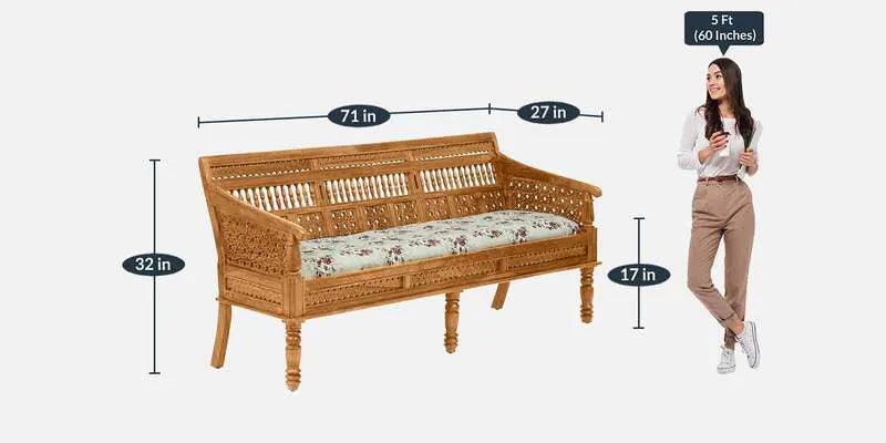 Sheesham Wood 3 Seater Sofa In Scratch Resistant Rustic Teak Finish - Ouch Cart 