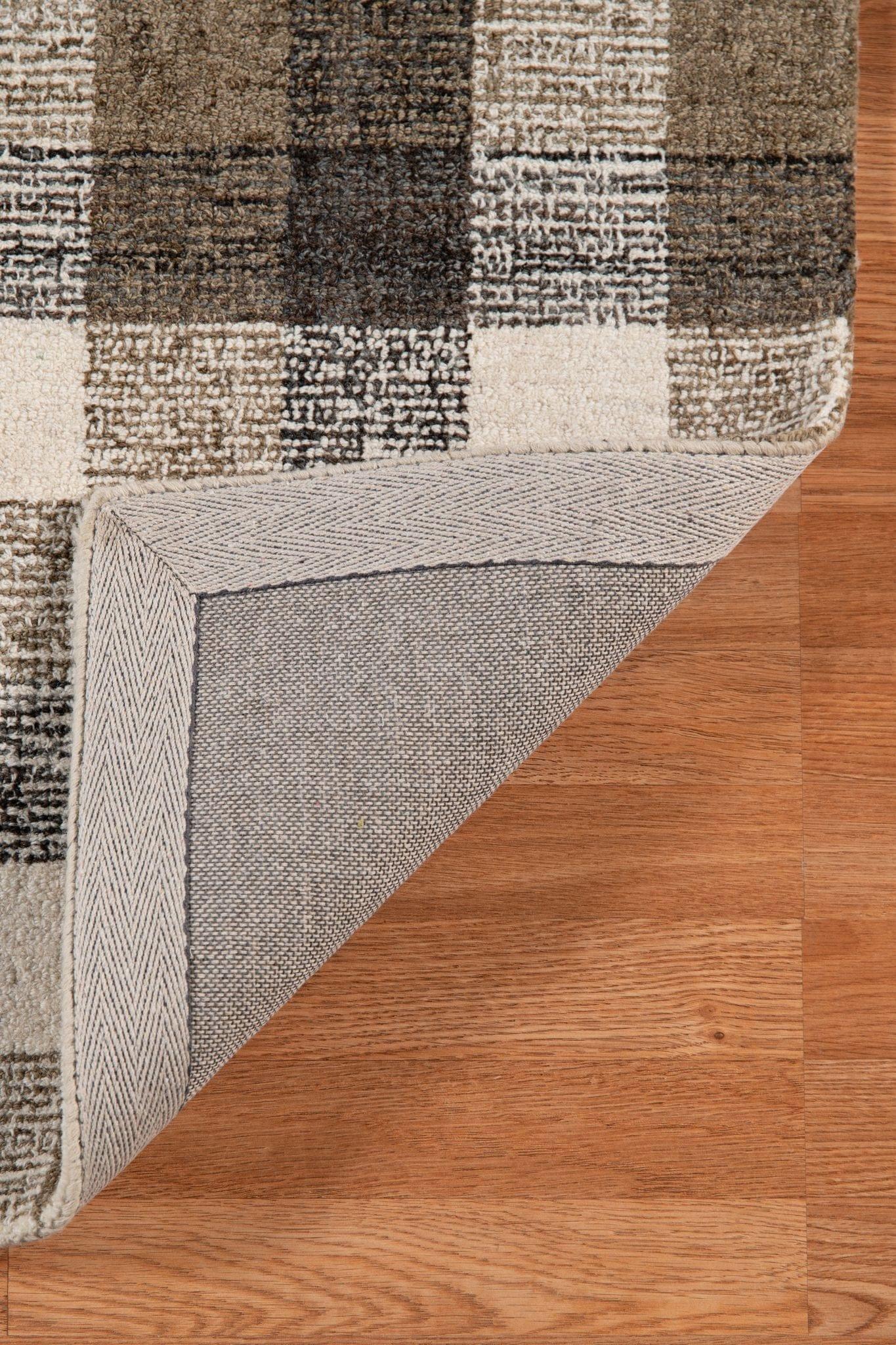 Khaki Wool Tartan 8X10 Feet Hand-Tufted Carpet - Rug - Ouch Cart 