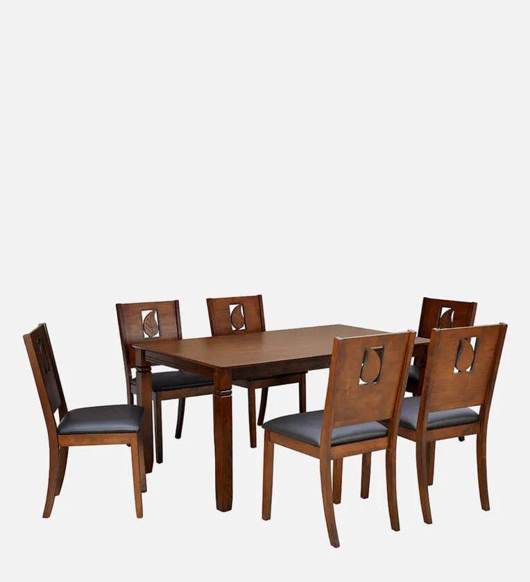 Solid Wood 6 Seater Dinning Table In Walnut Brown Finish - Ouch Cart 