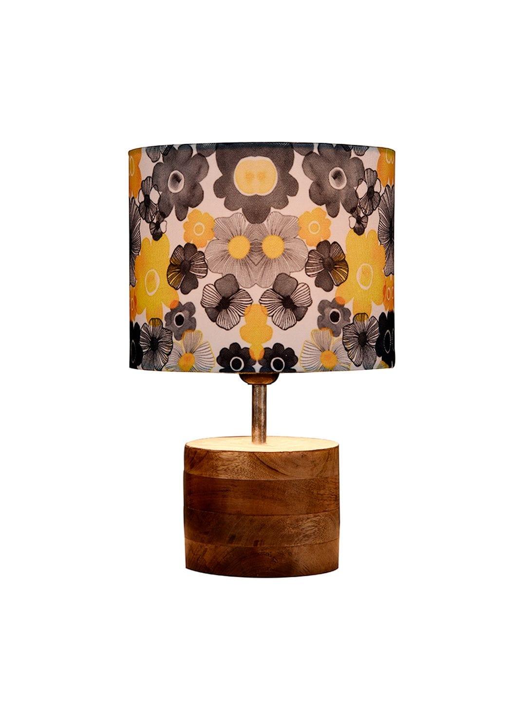 Wooden Brown Log Table Lamp with Lotus Floral Shade - Ouch Cart 