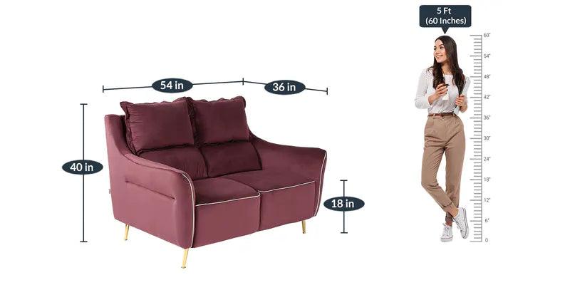 Velvet 2 Seater Sofa In Wine Colour - Ouch Cart 