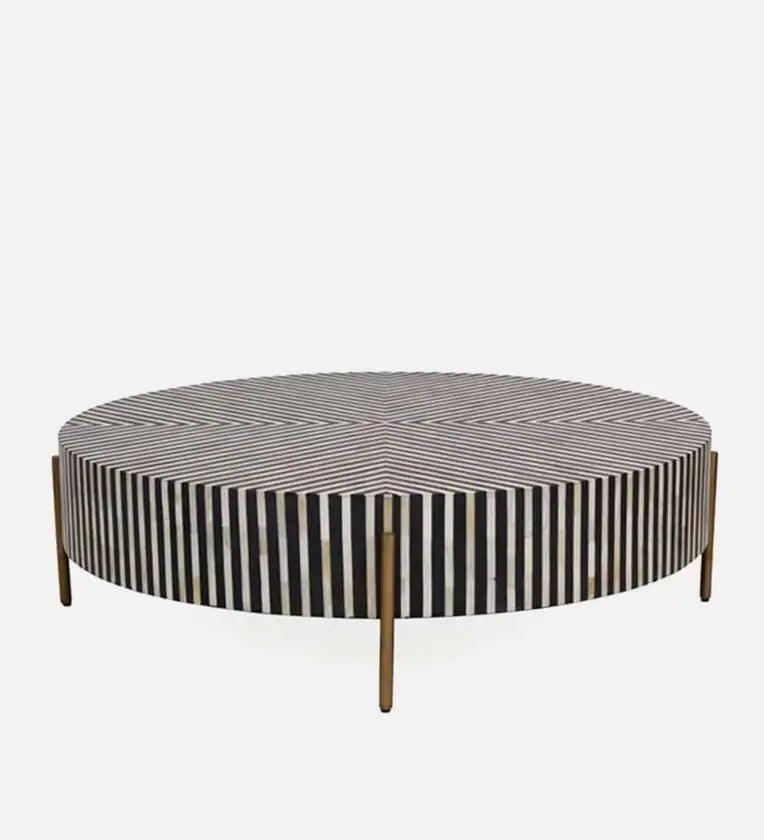 Stripe Bone Inlay Coffee Table in White & Black Colour - Ouch Cart 