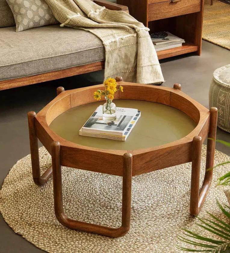 Octagon Coffee Table In Brown Colour - Ouch Cart 
