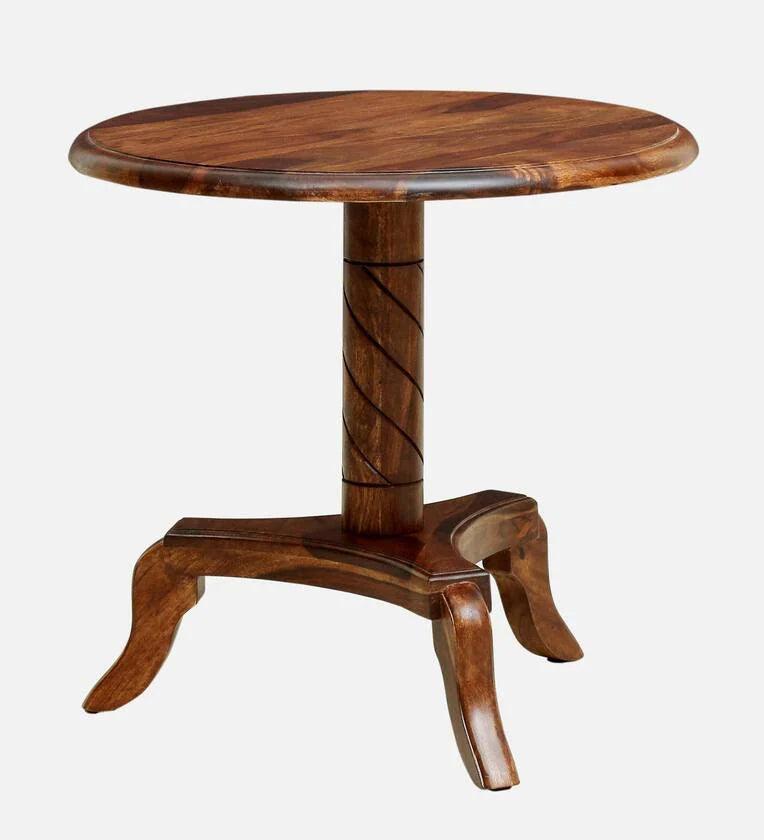 Sheesham Wood Round Coffee Table in Scratch Resistant Rustic Teak Finish - Ouch Cart 