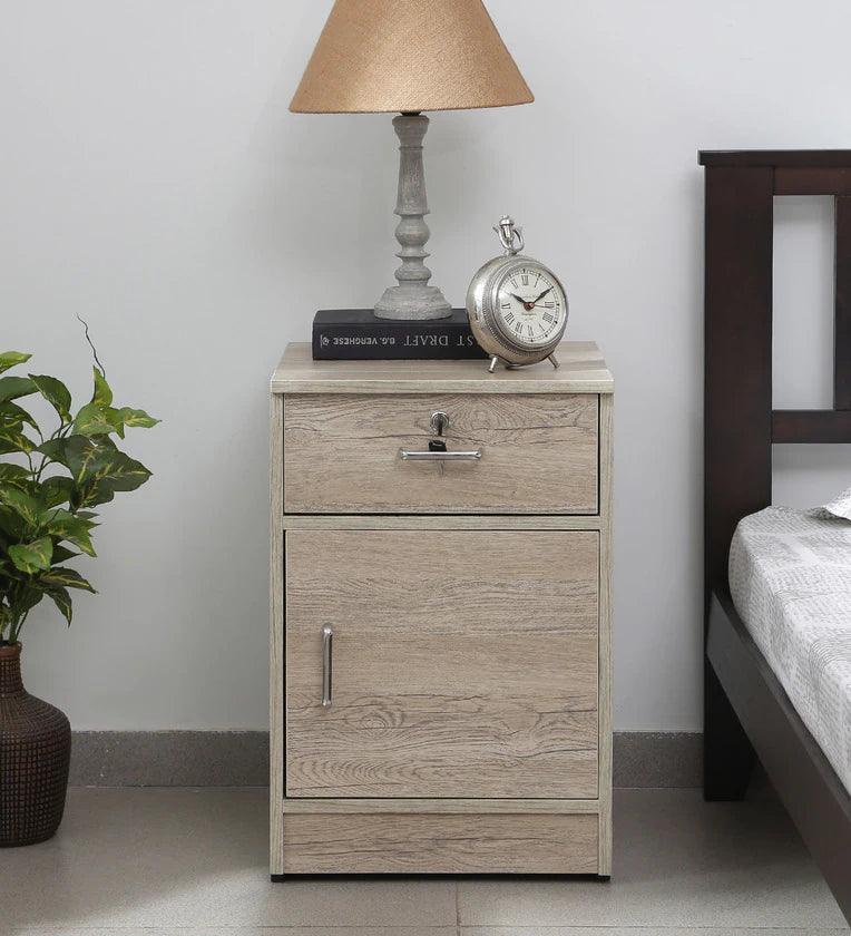 Bedside Table in Natural Finish with Drawer - Ouch Cart 