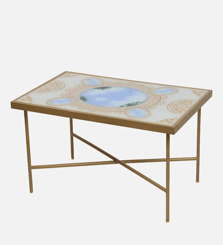 Glory Glass Top Coffee Table in Blue Colour - Ouch Cart 