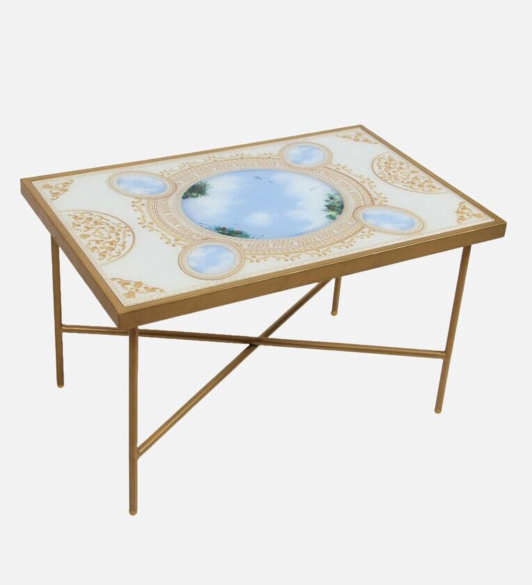 Glory Glass Top Coffee Table in Blue Colour - Ouch Cart 