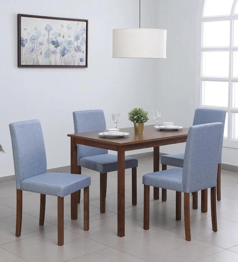 Solid Wood 4 Seater Dining Set in Cocoa & Tempo Teal Finish - Ouch Cart 