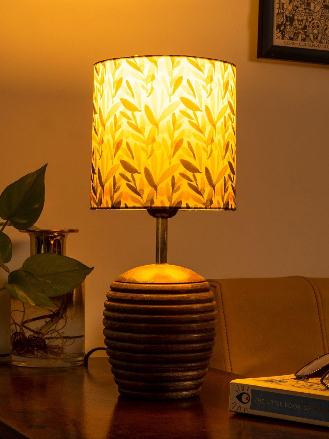 Stripped Brown Lamp with Yellow Leaves multicolor shade - Ouch Cart 