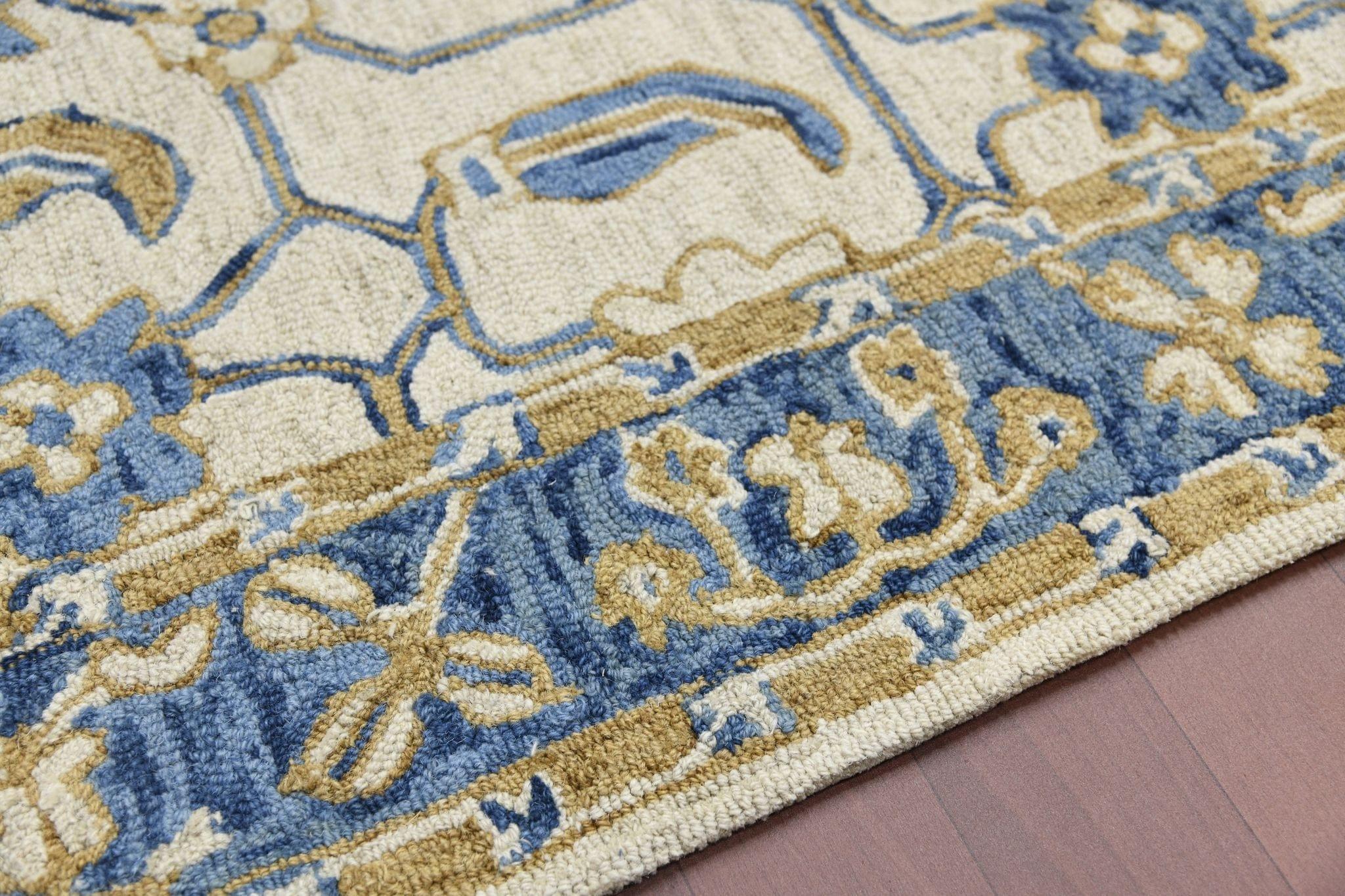 Royal Blue Wool Romania 4x6 Feet Hand-Tufted Carpet - Rug - Ouch Cart 