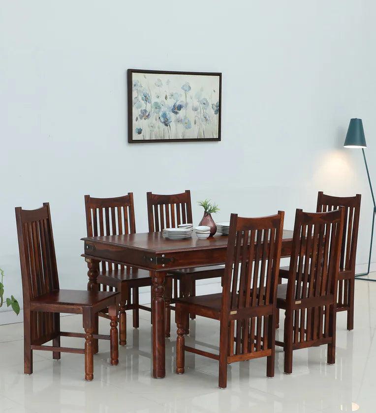 Sheesham Wood 6 Seater Dining Set In Honey Oak Finish - Ouch Cart 