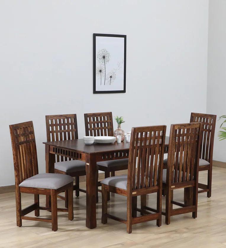 Sheesham Wood 6 Seater Dining Set In Scratch Resistant Provincial Teak Finish - Ouch Cart 