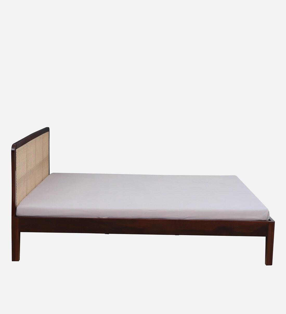 Cane & Sheesham Wood King Size Bed In Maharani Finish - Ouch Cart 