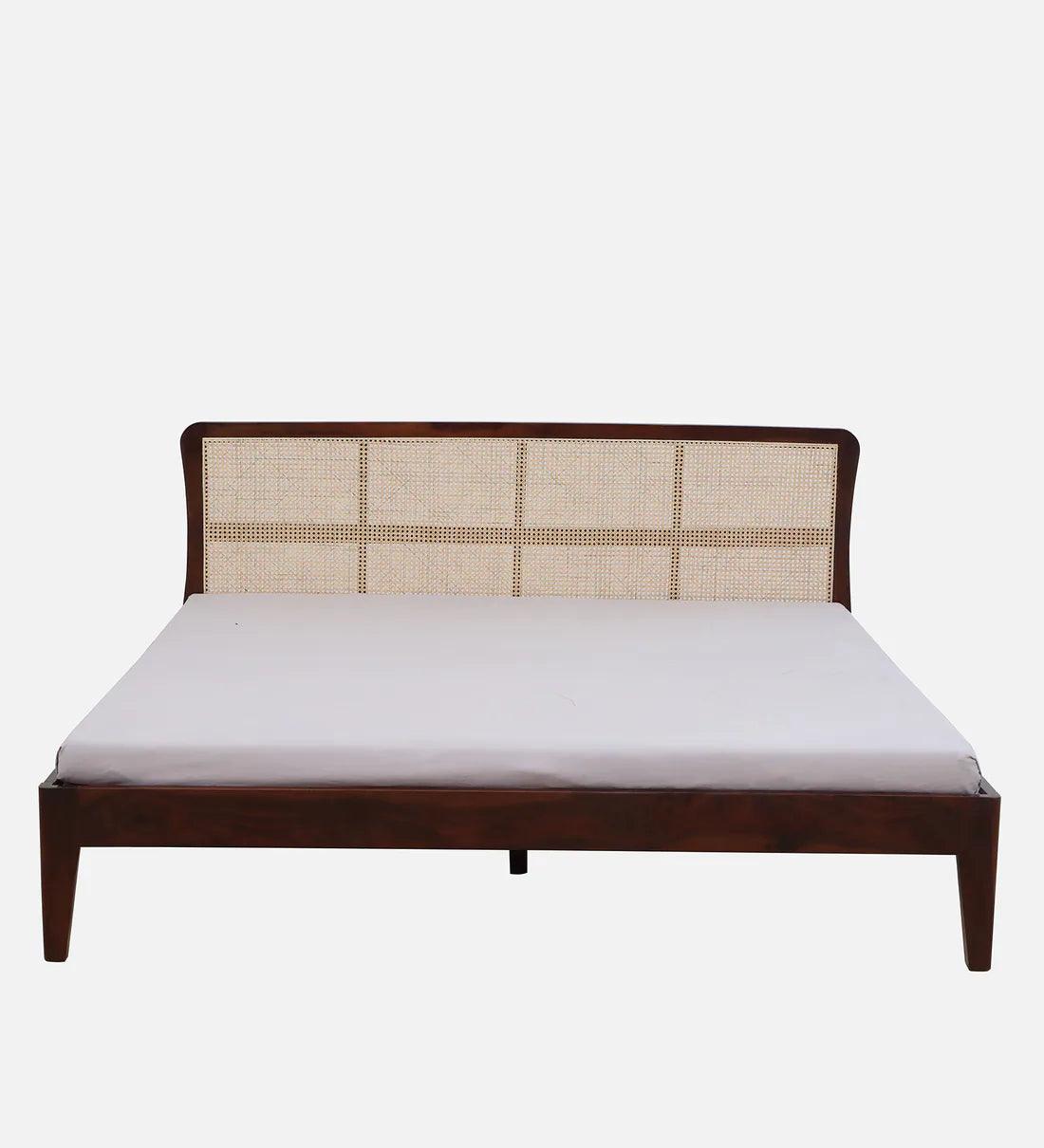 Cane & Sheesham Wood King Size Bed In Maharani Finish - Ouch Cart 