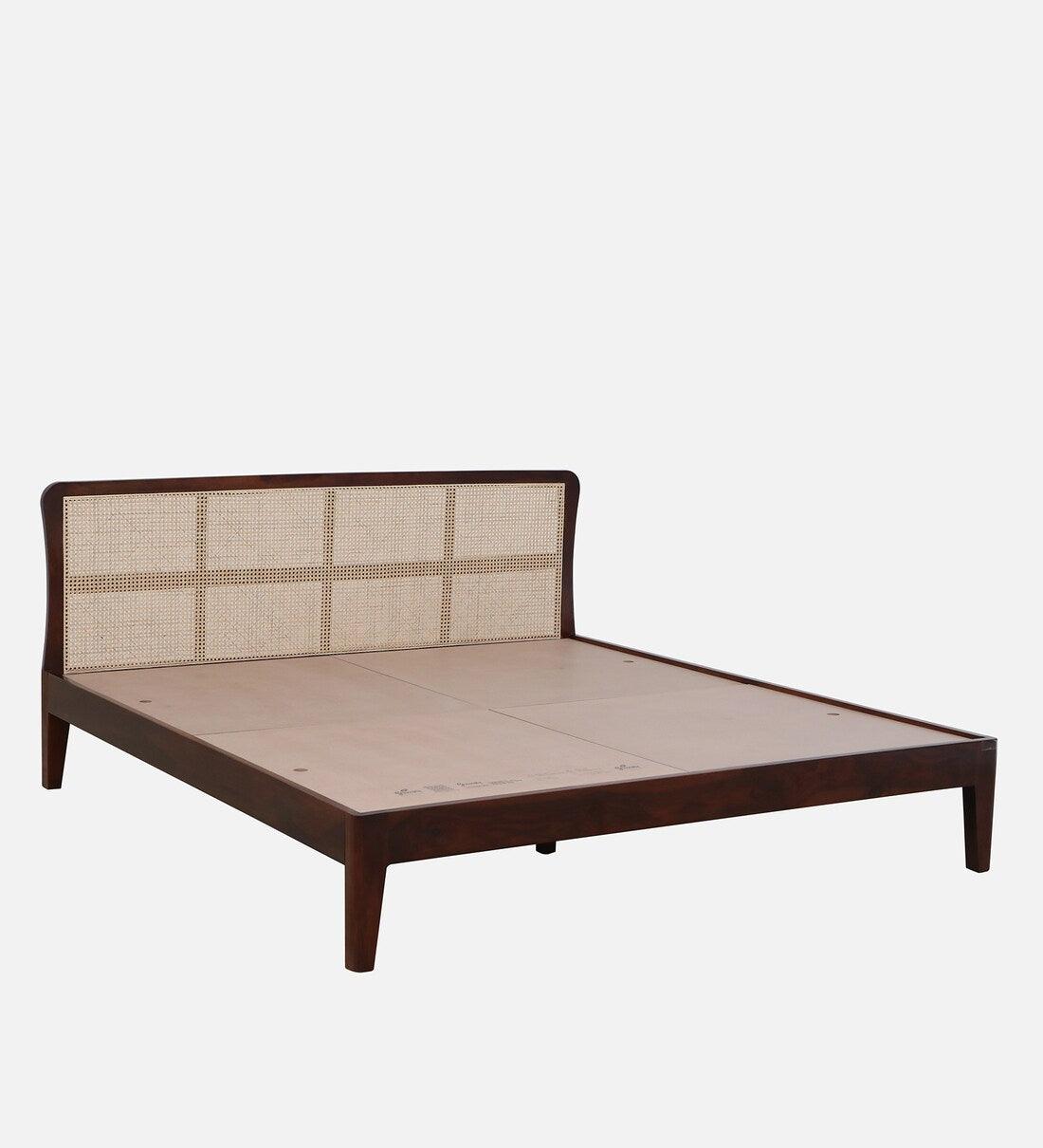 Cane & Sheesham Wood King Size Bed In Maharani Finish - Ouch Cart 