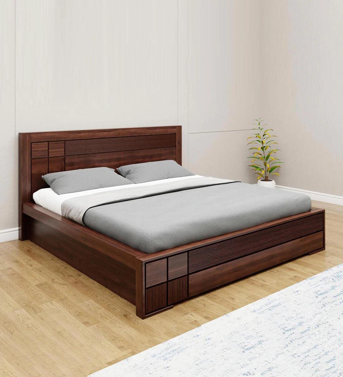 Sheesham Wood King Size Bed in Brown Colour With Hydraulic Storage - Ouch Cart 