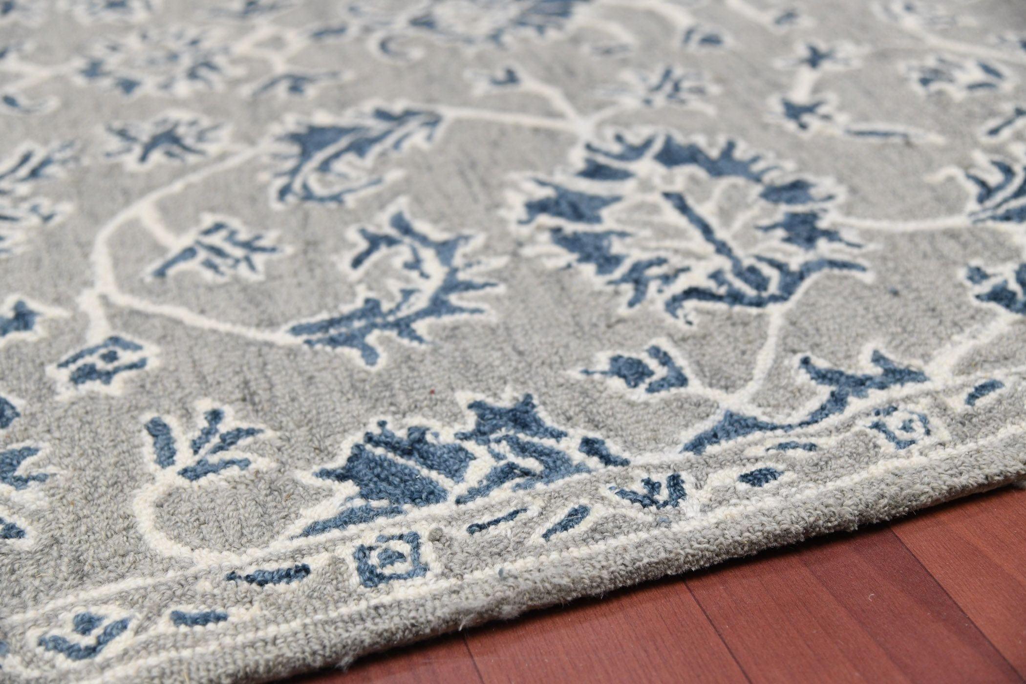 Gray Blue Wool Romania 4x6 Feet Hand-Tufted Carpet - Rug - Ouch Cart 