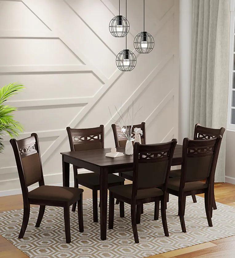 Solid Wood 6 Seater Dining Set in Asrio Brown Finish - Ouch Cart 