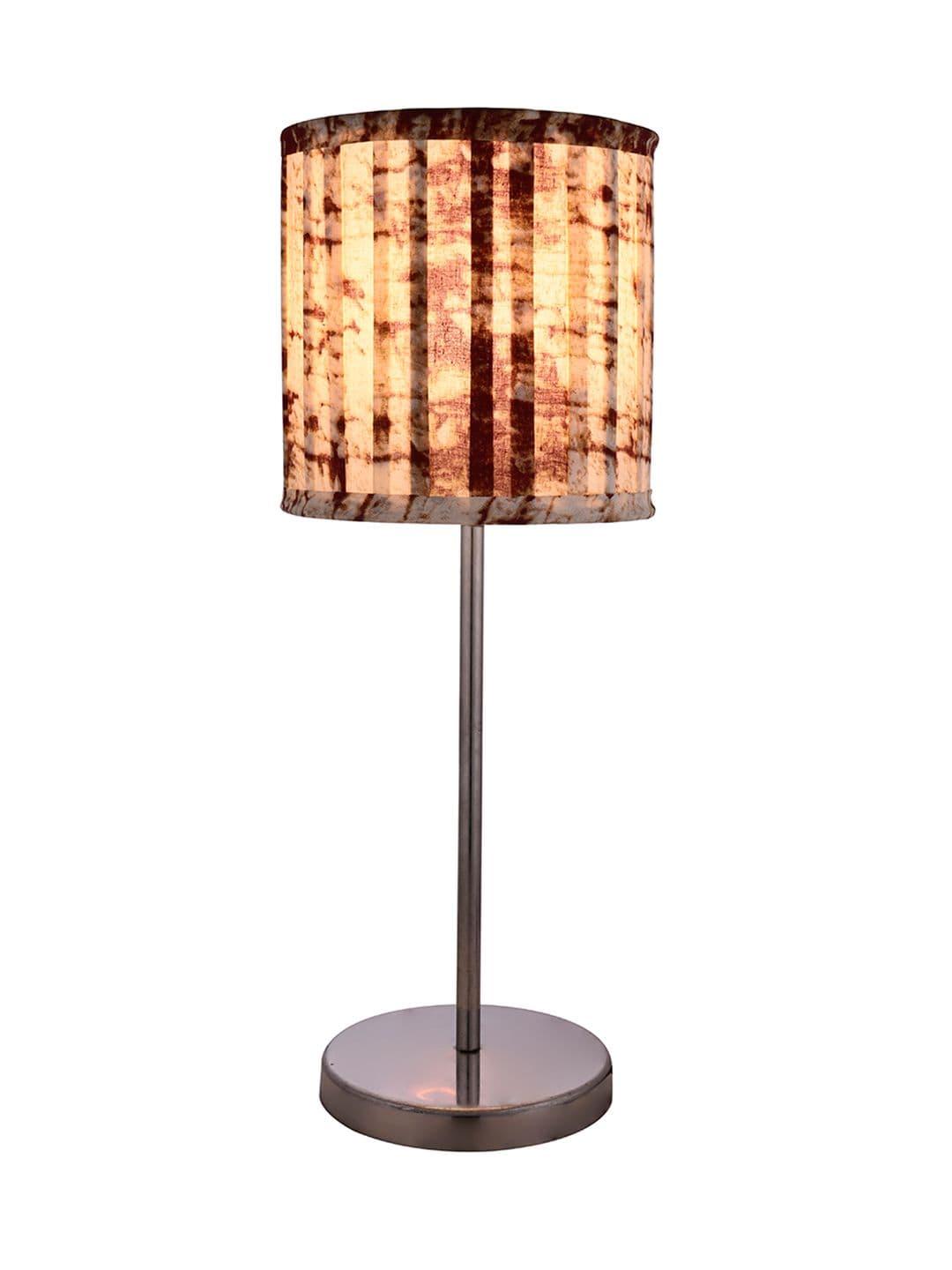 Metal Chrome Finish Lamp with Pleeted Multicolor Maroon Shade - Ouch Cart 