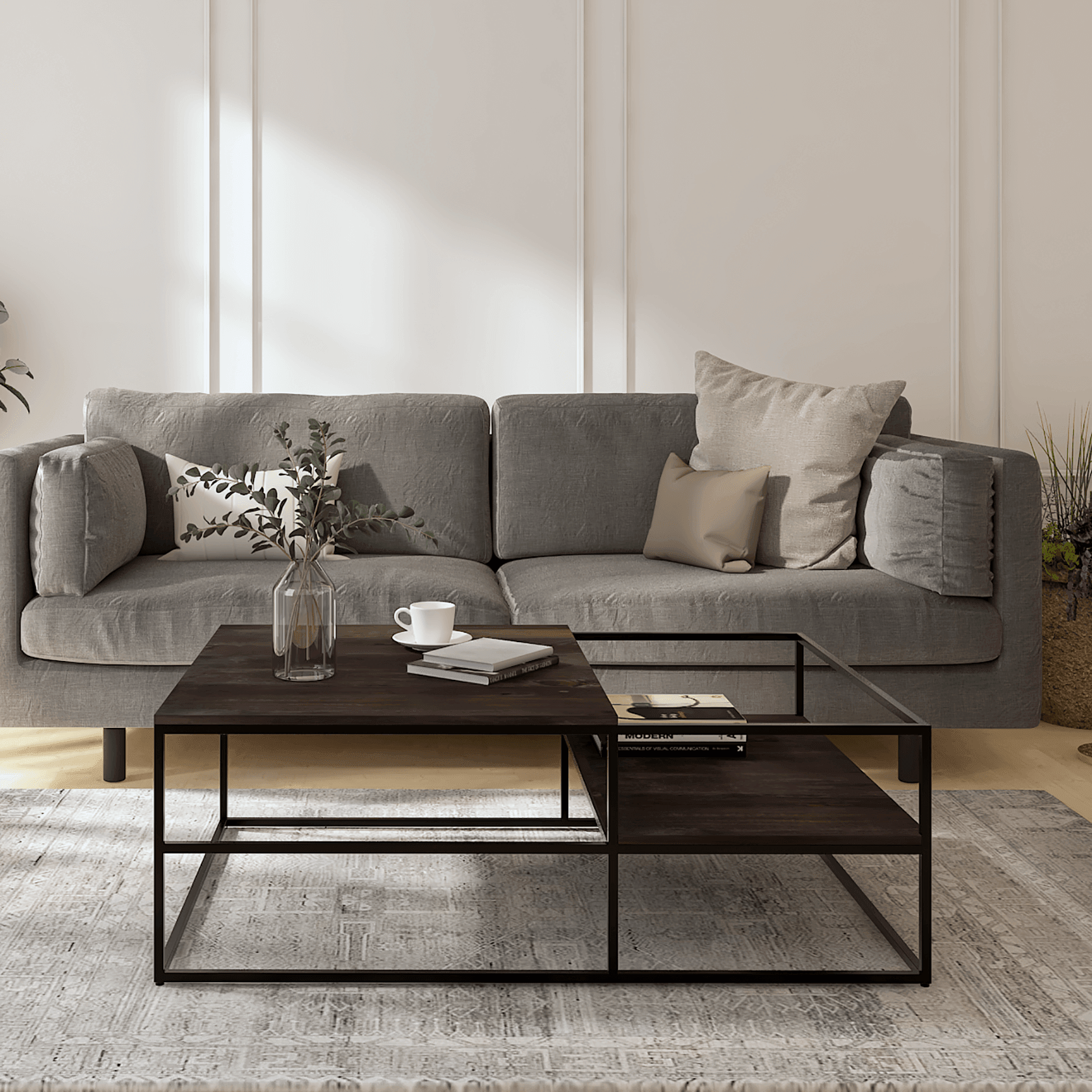 Becca Iron And Mango Wood Coffee Table In Dark Walnut