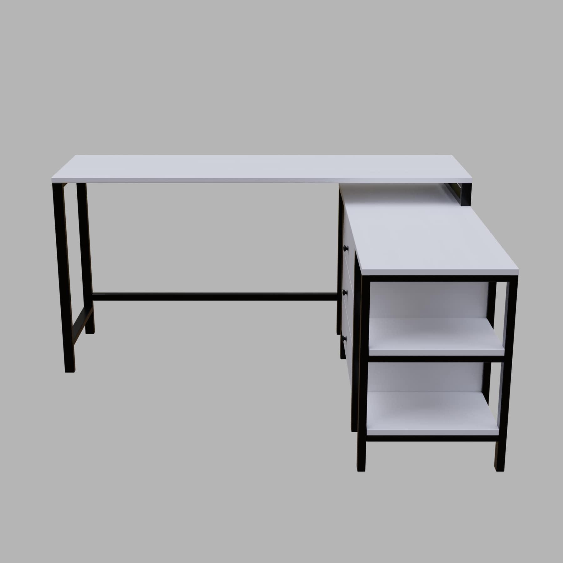 Kerry L Shaped Executive Desk with Storage Design with Drawers & Open Storage shelves in white finish - Ouch Cart 