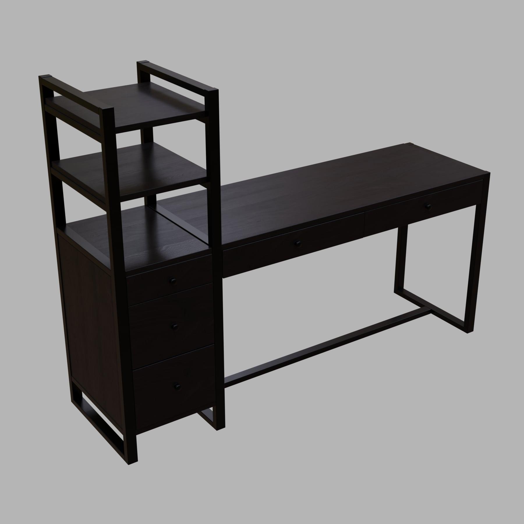 Rubi Study Table with drawers & storage shelves in brown finish - Ouch Cart 